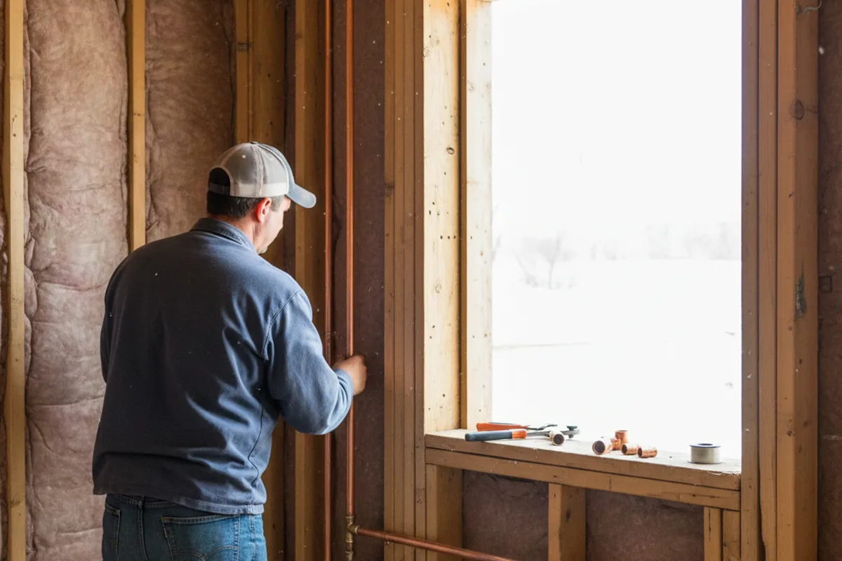 Licensed plumber running new copper supply lines in a Canfield home